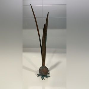 Vintage 1985 Carnevale Onion Bulb Bud Vase Brass Verdigris Metal 13" Nice Patina